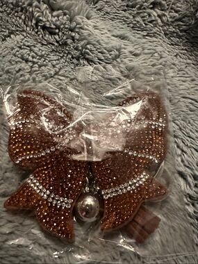 Crystal-Embellished Brown Bow Hair Clip